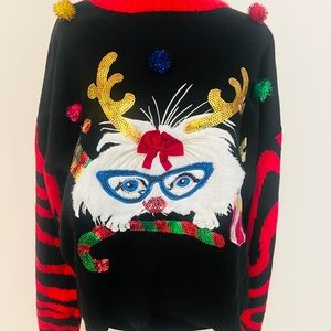 Ugly cat holiday sweater for women